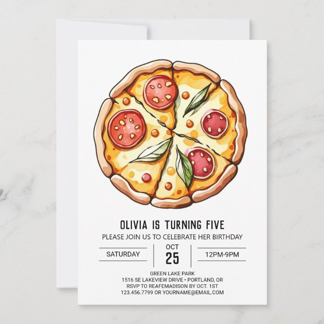 Invitación Cumpleaños del Whimsical Boho Pizza (Anverso)