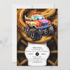 Invitación Cumpleaños del Whimsical Boho Track Monster Truck