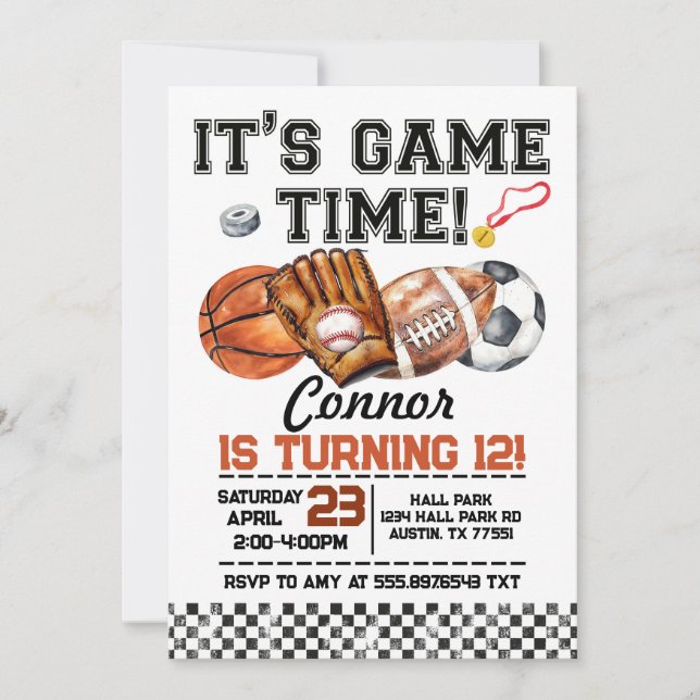 Invitación Cumpleaños Deportes Todos los Deportes (Anverso)