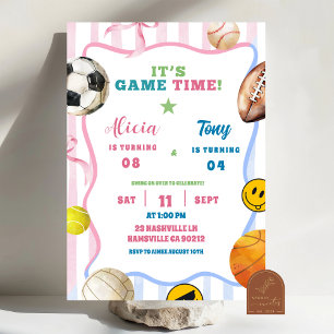 Invitación Cumpleaños deportivo de hermano y hermana, hora de