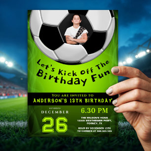 Invitación Cumpleaños deportivo vibrante verde con foto perso