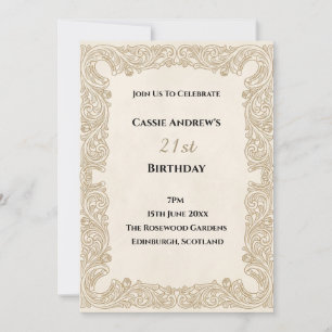 Invitación Cumpleaños Destacado con Marco de Encaje Beige