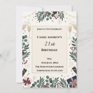 Invitación Cumpleaños Destacado de Flor Silvestre Verde
