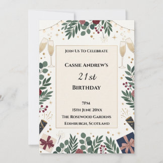 Invitación Cumpleaños Destacado de Flor Silvestre Verde