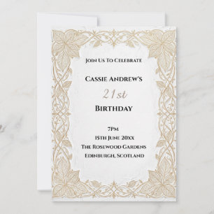 Invitación Cumpleaños Destacado en Encaje Beige