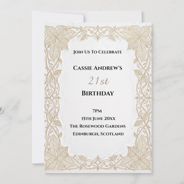 Invitación Cumpleaños Destacado en Encaje Beige (Anverso)