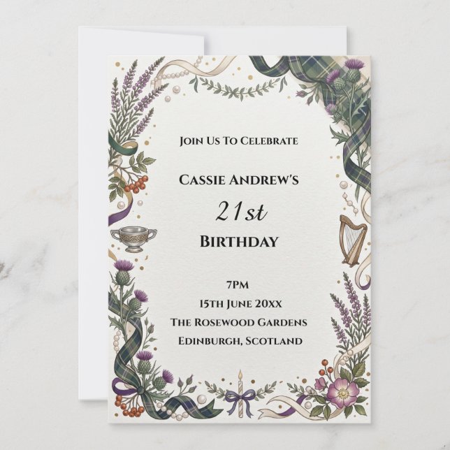 Invitación Cumpleaños Destacado Purple Greenery (Anverso)