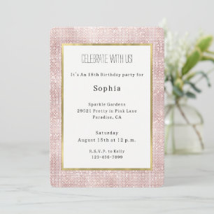 Invitación Cumpleaños destellante rosa dorado femenino