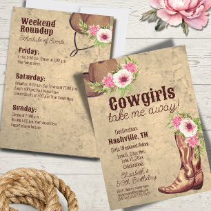 Invitación Cumpleaños Destino Vaquera Rústico Floral Rosa
