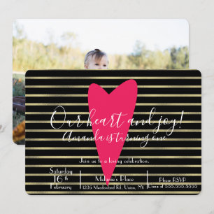 Invitación Cumpleaños Día de San Valentín Corazón Rayado Foil
