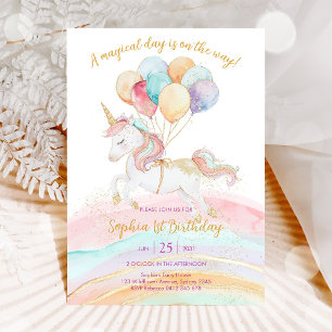 Invitación Cumpleaños Día Mágico Unicornio y Arcoíris