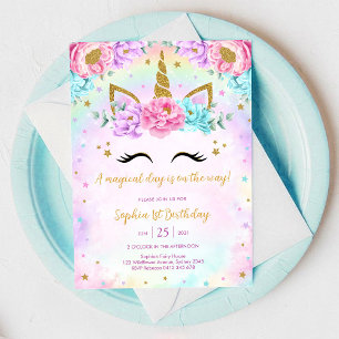 Invitación Cumpleaños Día Mágico Unicornio y Arcoíris