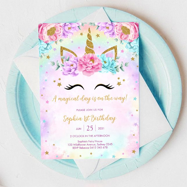 Invitación Cumpleaños Día Mágico Unicornio y Arcoíris (Subido por el creador)