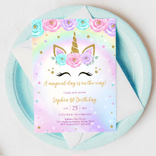 Invitación Cumpleaños Día Mágico Unicornio y Arcoíris