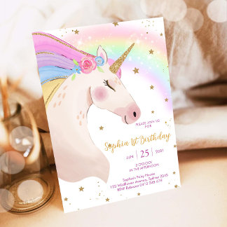 Invitación Cumpleaños Día Mágico Unicornio y Arcoíris