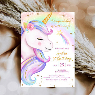 Invitación Cumpleaños Día Mágico Unicornio y Arcoíris