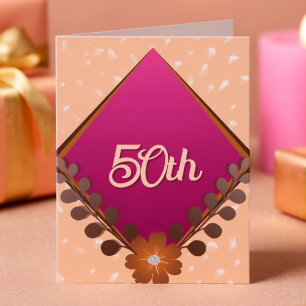 Invitación Cumpleaños Diamante Magenta Con Hojas  I