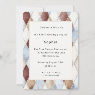 Invitación Cumpleaños Diamantes Marrón Bronceado Crema Azul B