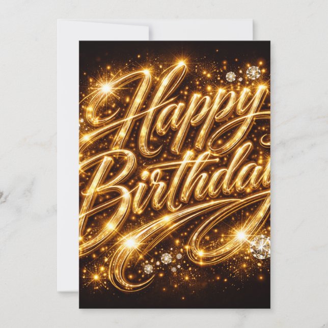 Invitación Cumpleaños Diamond Glow — Tipografía Dorada 3D  (Anverso)