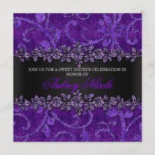 Invitación Cumpleaños dieciséis con flores de terciopelo y br