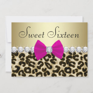 Invitación Cumpleaños dieciséis Rosa Caliente Leopardo