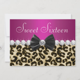 Invitación Cumpleaños dieciséis Rosa Caliente Leopardo