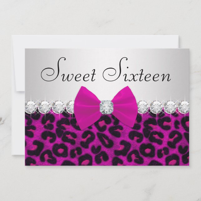 Invitación Cumpleaños dieciséis Rosa Caliente Leopardo (Anverso)