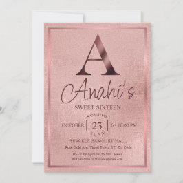 Invitación Cumpleaños dieciséis Rosa Dorada Monograma