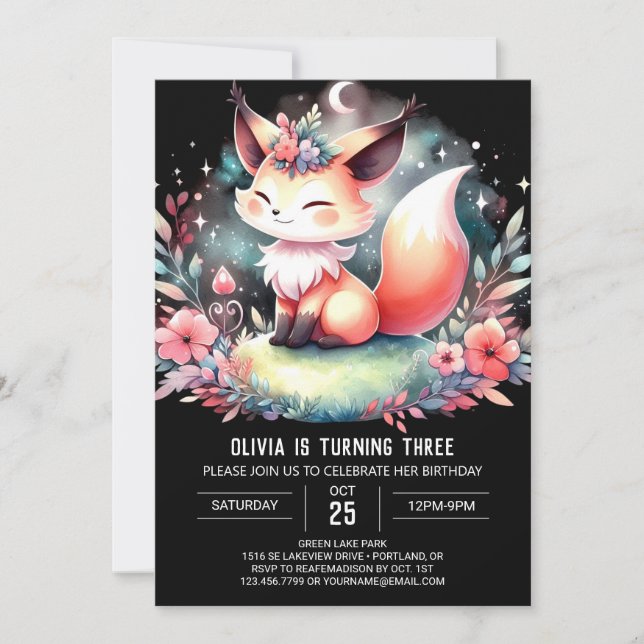 Invitación Cumpleaños Digital Adorable de Fox (Anverso)