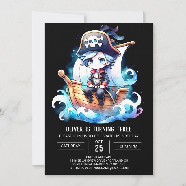 Invitación Cumpleaños Digital Adorable del Pirata (Anverso)
