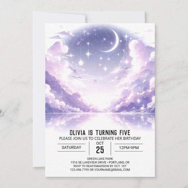 Invitación Cumpleaños digital celeste de bonito (Anverso)