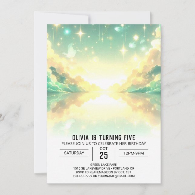 Invitación Cumpleaños digital celeste de bonito (Anverso)
