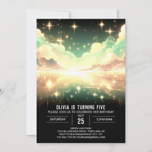 Invitación Cumpleaños digital Celeste moderno (Anverso)