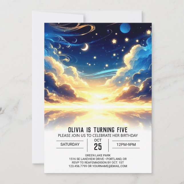 Invitación Cumpleaños digital celeste personalizado (Anverso)