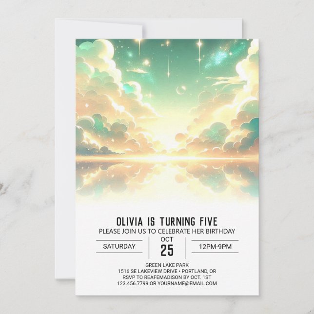 Invitación Cumpleaños digital celestial (Anverso)