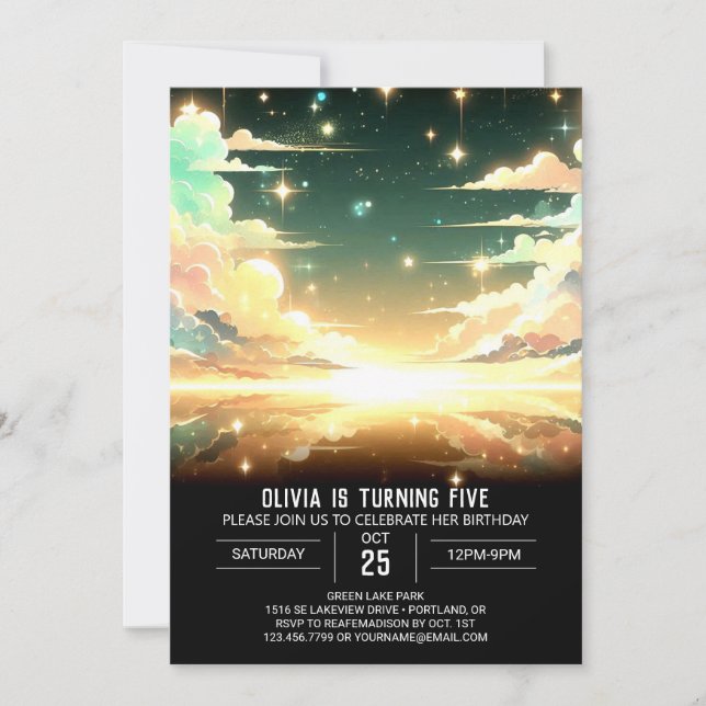 Invitación Cumpleaños digital Celestial Editable (Anverso)
