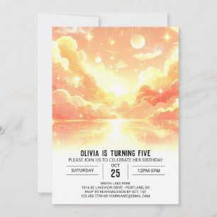 Invitación Cumpleaños digital celestial editable en el exteri