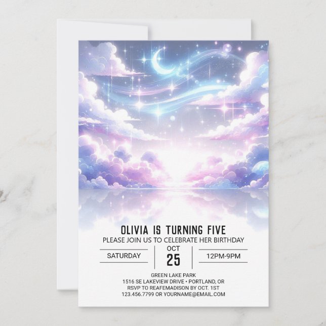 Invitación Cumpleaños digital celestial en el exterior (Anverso)
