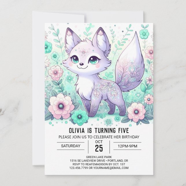 Invitación Cumpleaños digital de Boho Fox (Anverso)