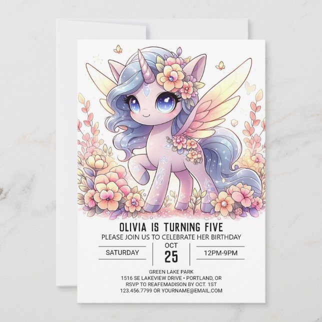 Invitación Cumpleaños digital de bonito Boho Unicorn (Anverso)