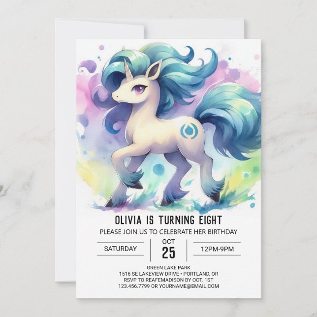 Invitación Cumpleaños Digital de Caballos de Acuarela (Anverso)