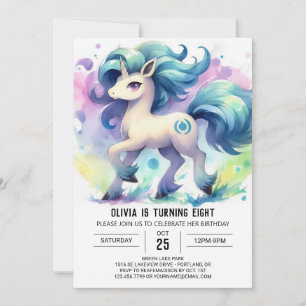 Invitación Cumpleaños Digital de Caballos de Acuarela