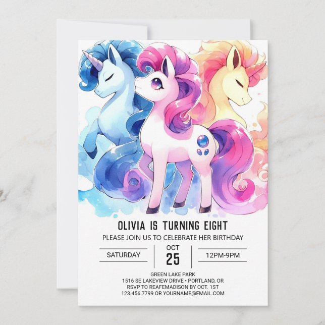 Invitación Cumpleaños digital de caballos encantados (Anverso)