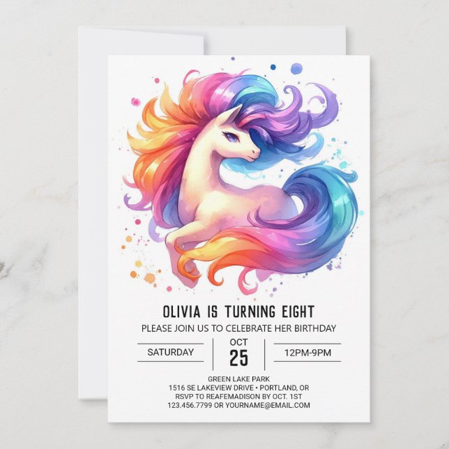 Invitación Cumpleaños digital de caballos encantados (Anverso)