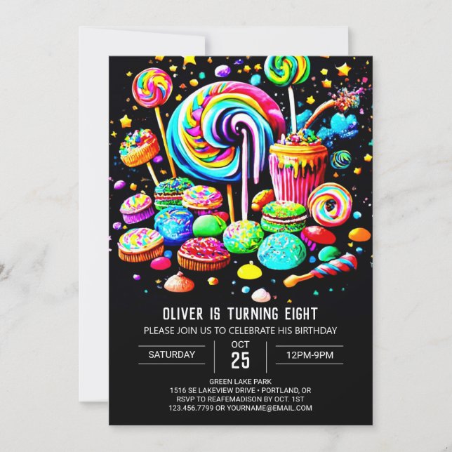 Invitación Cumpleaños Digital de Candyland (Anverso)