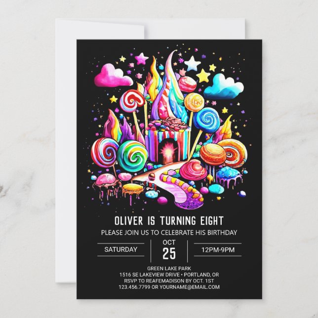 Invitación Cumpleaños Digital de Candyland (Anverso)