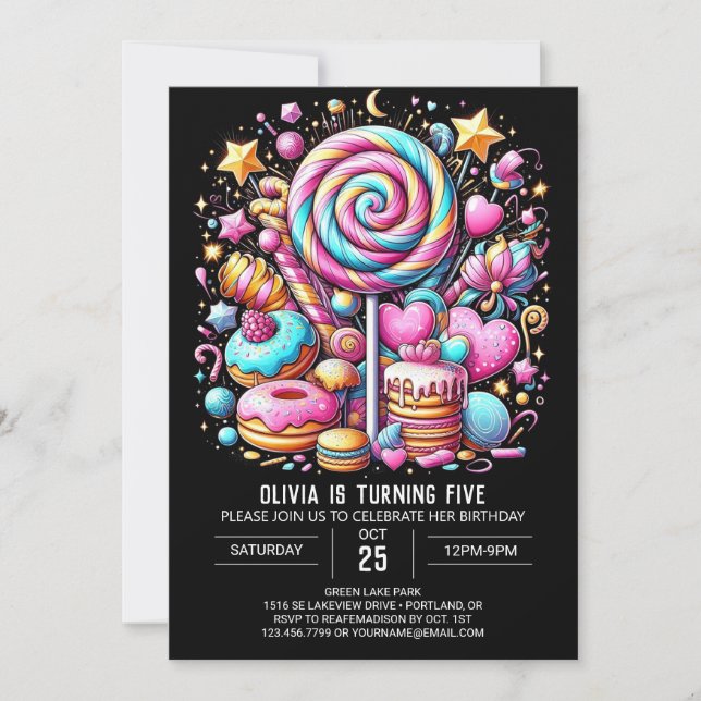 Invitación Cumpleaños digital de Chocolate Happy Candyland (Anverso)
