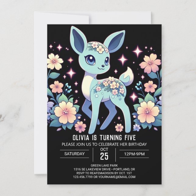 Invitación Cumpleaños digital de ciervos Personalizado editab (Anverso)