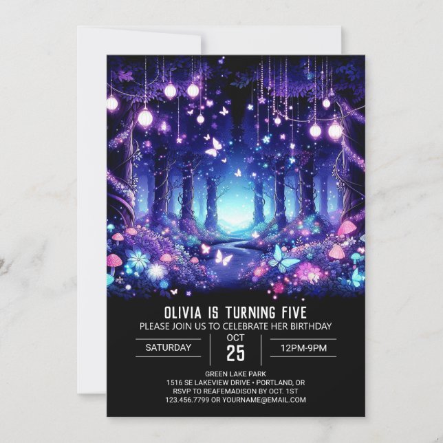 Invitación Cumpleaños digital de Cute Boho Woodland (Anverso)