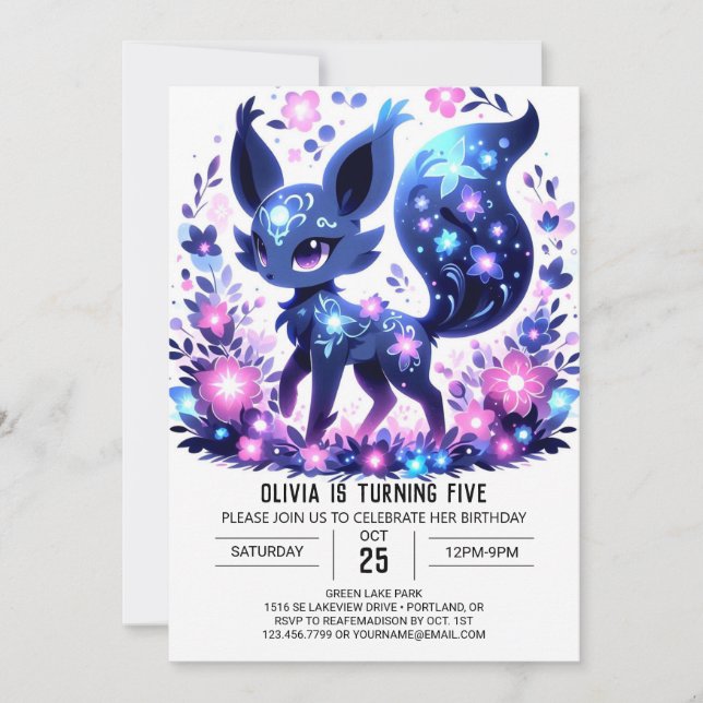 Invitación Cumpleaños digital de Cute Fox Editable (Anverso)